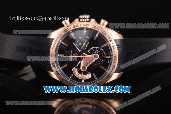 Tag Heuer Grand Carrera Calibre 36 Chrono Miyota Quartz Rose Gold Case with Black Dial and Stick Markers - Click Image to Close